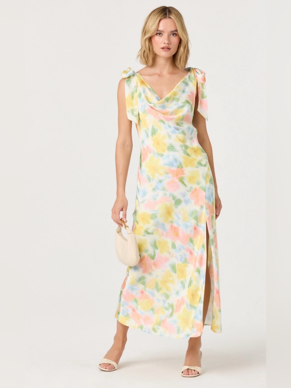 NWT ASTR The Label Allexina Satin Cowl Neck Midi Dress L